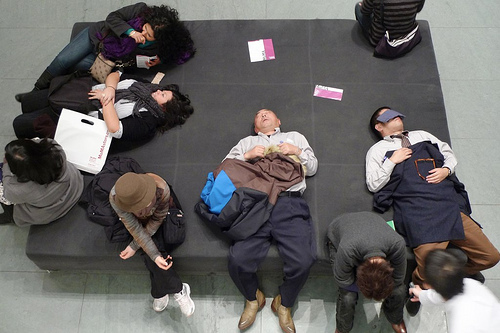 Tourists sleeping at MoMA